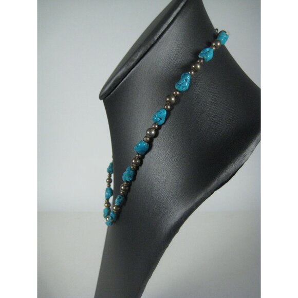 Dyed Howlite Stone Sterling Silver 925 Nugget Bead Necklace Southwest 19 In - Picture 9 of 11